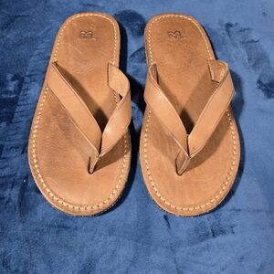 RRL Ralph Lauren Leather Flip Flops Limited Edition Chocolate Brown Sandals sz 7